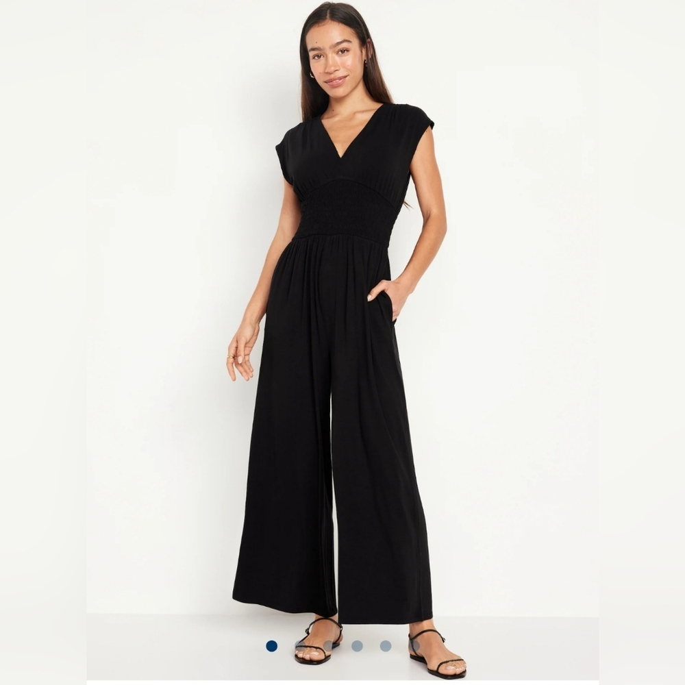 Old Navy Waist-defined Shirred Jumpsuit, Black, Small/Tall
